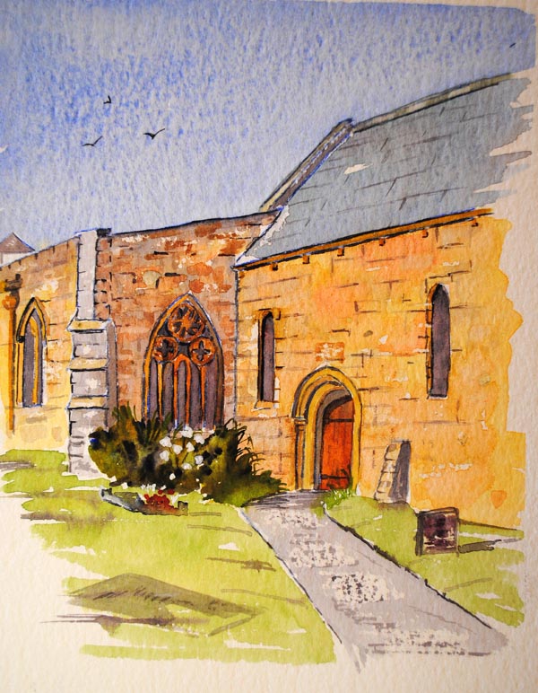Churchyard watercolour by Doug